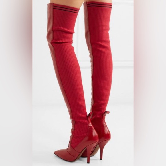 Never Worn FENDI 105mm Red Leather & Knit Over-the-Knee Boots, size 39 (US9) - Picture 2 of 11